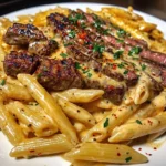 Cheesy Cajun Steak Penne Pasta with Cream Sauce