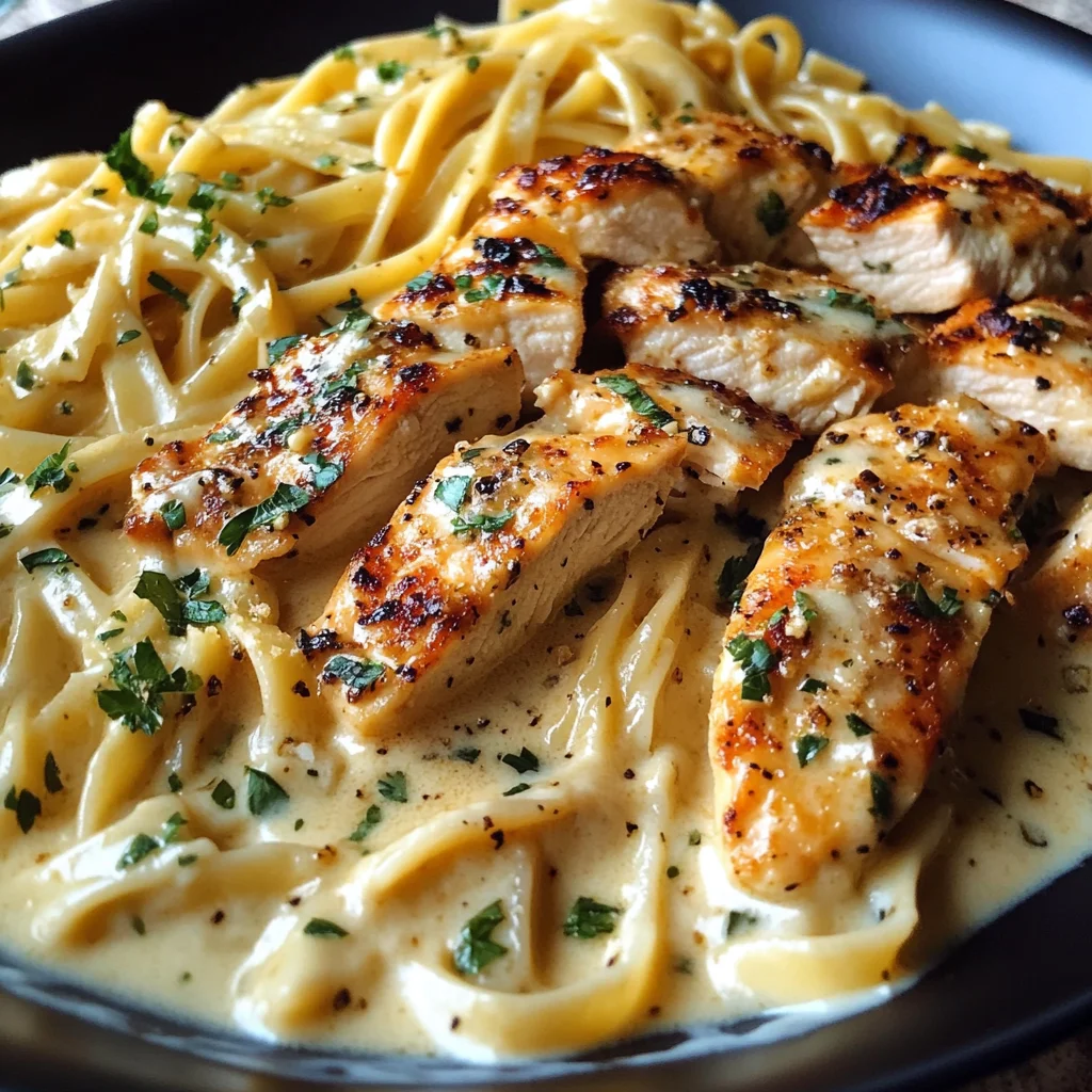 Cheesy Garlic Chicken Linguine in Creamy Cheddar Parmesan Sauce