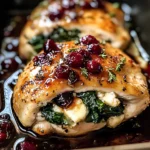 Cranberry & Spinach Stuffed Chicken Breasts with Honey-Balsamic Glaze