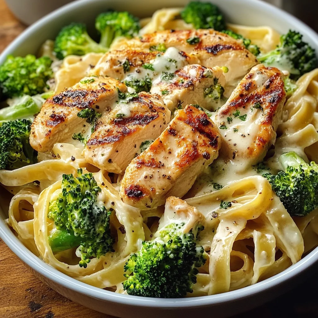 Creamy Chicken Broccoli Alfredo Fettuccine