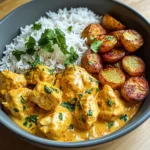 Creamy Chicken Curry Bowl with Roasted Potatoes and Fluffy Rice