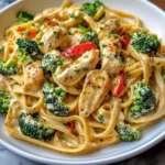 Creamy Chicken Fettuccine Alfredo with Broccoli & Bell Peppers
