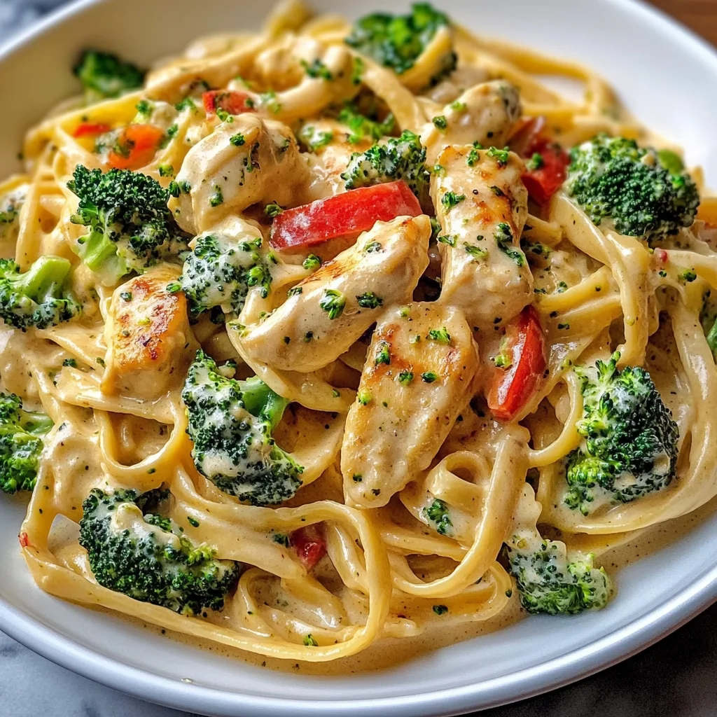 Creamy Chicken Fettuccine Alfredo with Broccoli & Bell Peppers