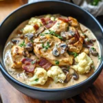 Creamy Chicken Stroganoff Bowl with Bacon, Mushrooms & Curry-Spiced Cauliflower