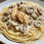 Creamy Garlic Chicken Mushroom Spaghetti