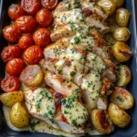 Creamy Garlic Chicken with Roasted Potatoes & Cherry Tomatoes