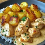 Creamy Garlic Chicken with Roasted Potatoes & Rice