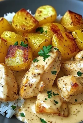 Creamy Garlic Chicken with Roasted Potatoes & Rice