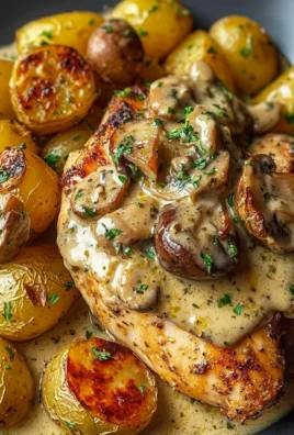 Creamy Garlic Mushroom Chicken with Lemon Butter Potatoes & Pasta