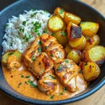 Creamy Paprika Chicken Bowl with Garlic Roasted Potatoes & Rice