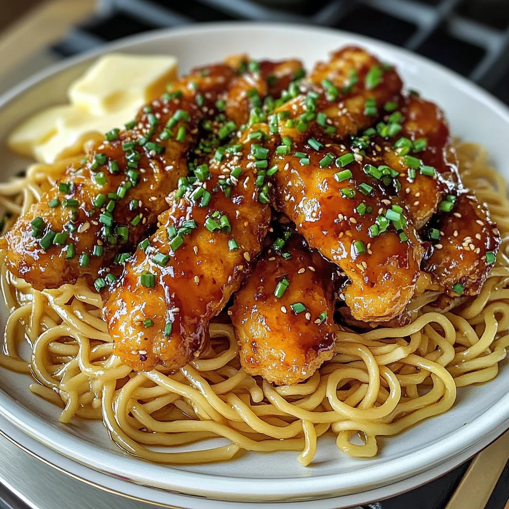 Crispy Honey Garlic Chicken with Garlic Butter Noodles