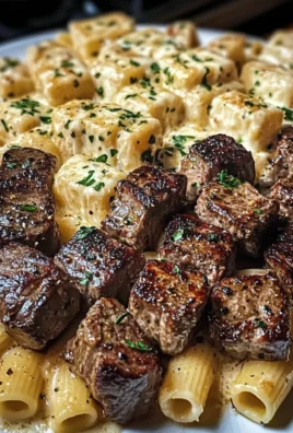 GARLIC BUTTER STEAK BITES & CREAMY ALFREDO RIGATONI for dinner