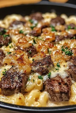 Garlic Butter Steak Bites & Creamy Caramelized Onion Mac Skillet