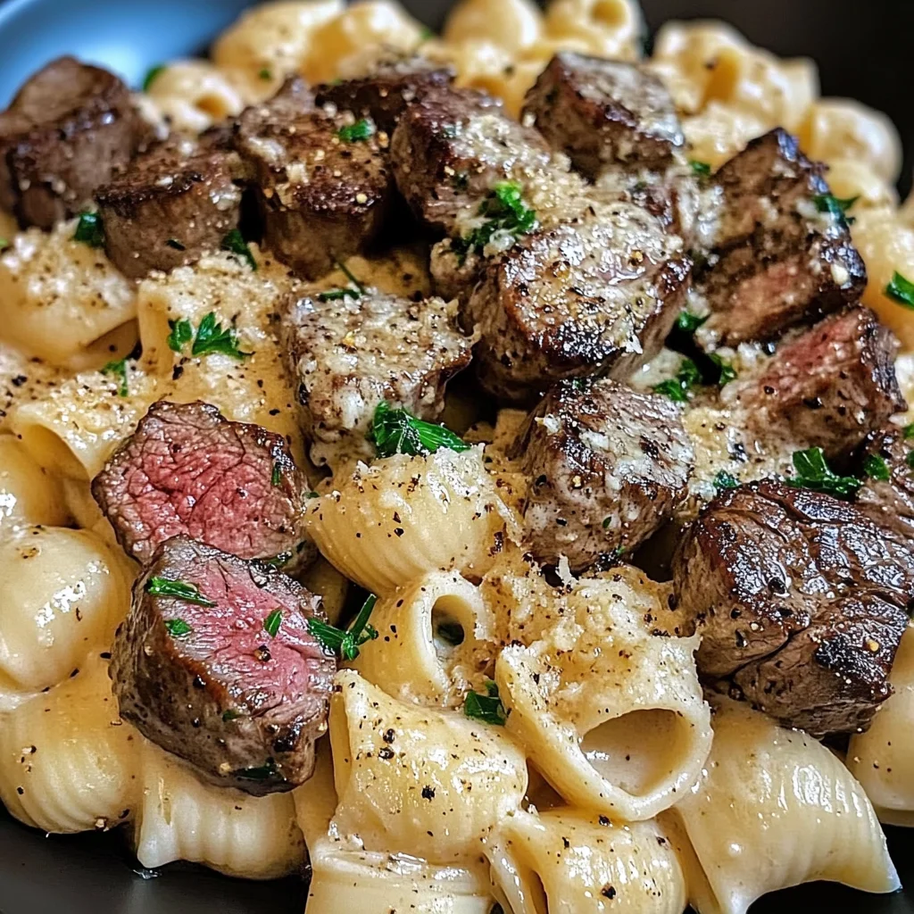 Garlic Butter Steak Bites & Creamy Parmesan Pasta Shells