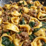 Garlic Butter Tortellini with Beef and Spinach