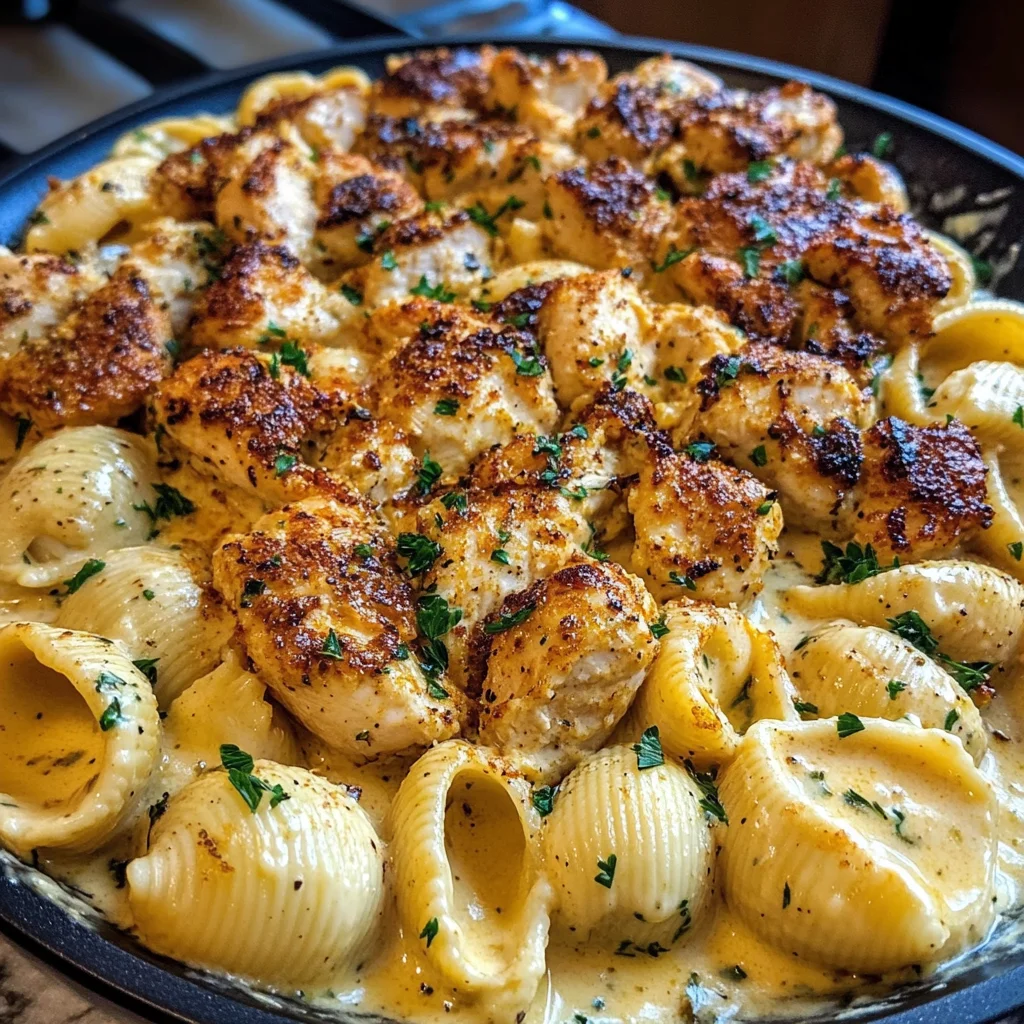 Garlic Cajun Chicken Shells in Velveeta Cream Sauce
