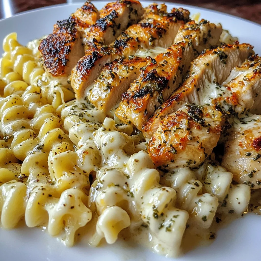 Garlic Herb Chicken with Creamy Mozzarella Parmesan Rotini