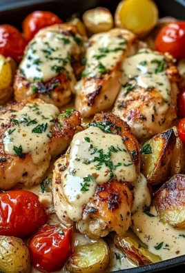 Garlic Herb Chicken with Creamy Sauce & Roasted Potatoes A One-Pan Wonder