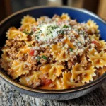 Garlic Parmesan Bowtie Pasta with Creamy Beef