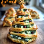 Golden Puff Pastry Christmas Tree Filled with Creamy Spinach, Feta & Cranberries