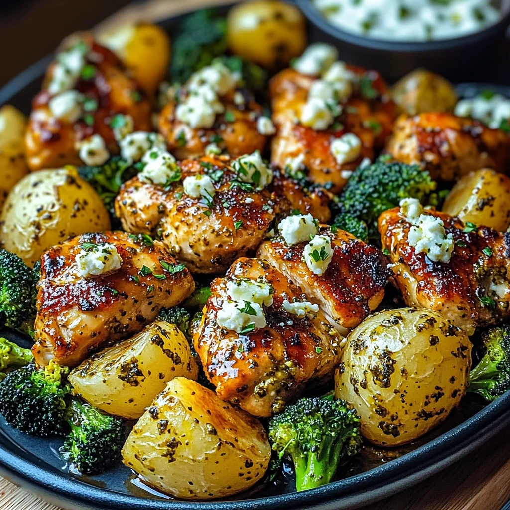 Greek Hot Honey Chicken with Broccoli & Garlic Parmesan Whipped Pesto Cream