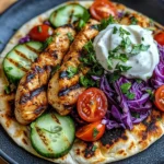 Grilled Chicken Flatbread Wrap with Fresh Veggies & Yogurt Sauce