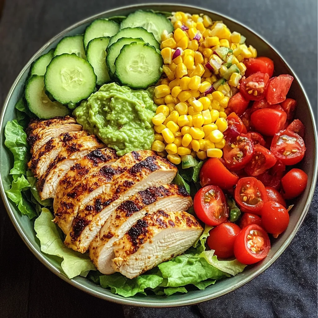Grilled Chicken Salad Bowl with Guacamole, Corn & Crunchy Veggies