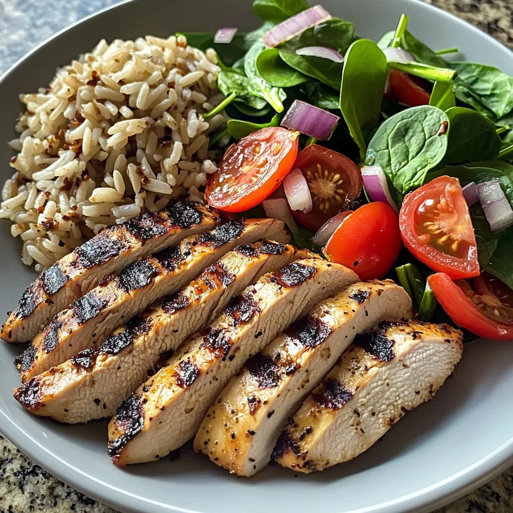 Grilled Chicken with Brown Rice & Fresh Spinach Salad