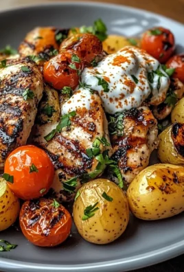 Grilled Chicken with Roasted Potatoes, Cherry Tomatoes, and Yogurt Sauce