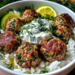 Herby Meatball Rice Bowl with Creamy Dill Yogurt