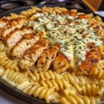 Juicy Chicken in Cheesy Italian Herb Alfredo Rotini Pasta