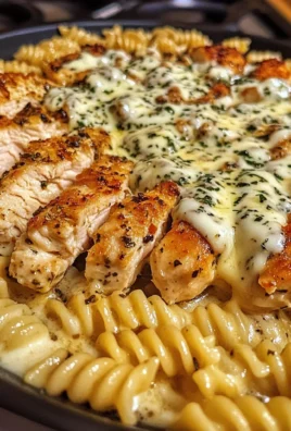 Juicy Chicken in Cheesy Italian Herb Alfredo Rotini Pasta