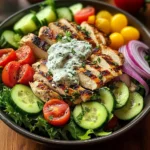 Loaded Grilled Chicken Greek Salad Bowl with Creamy Tzatziki