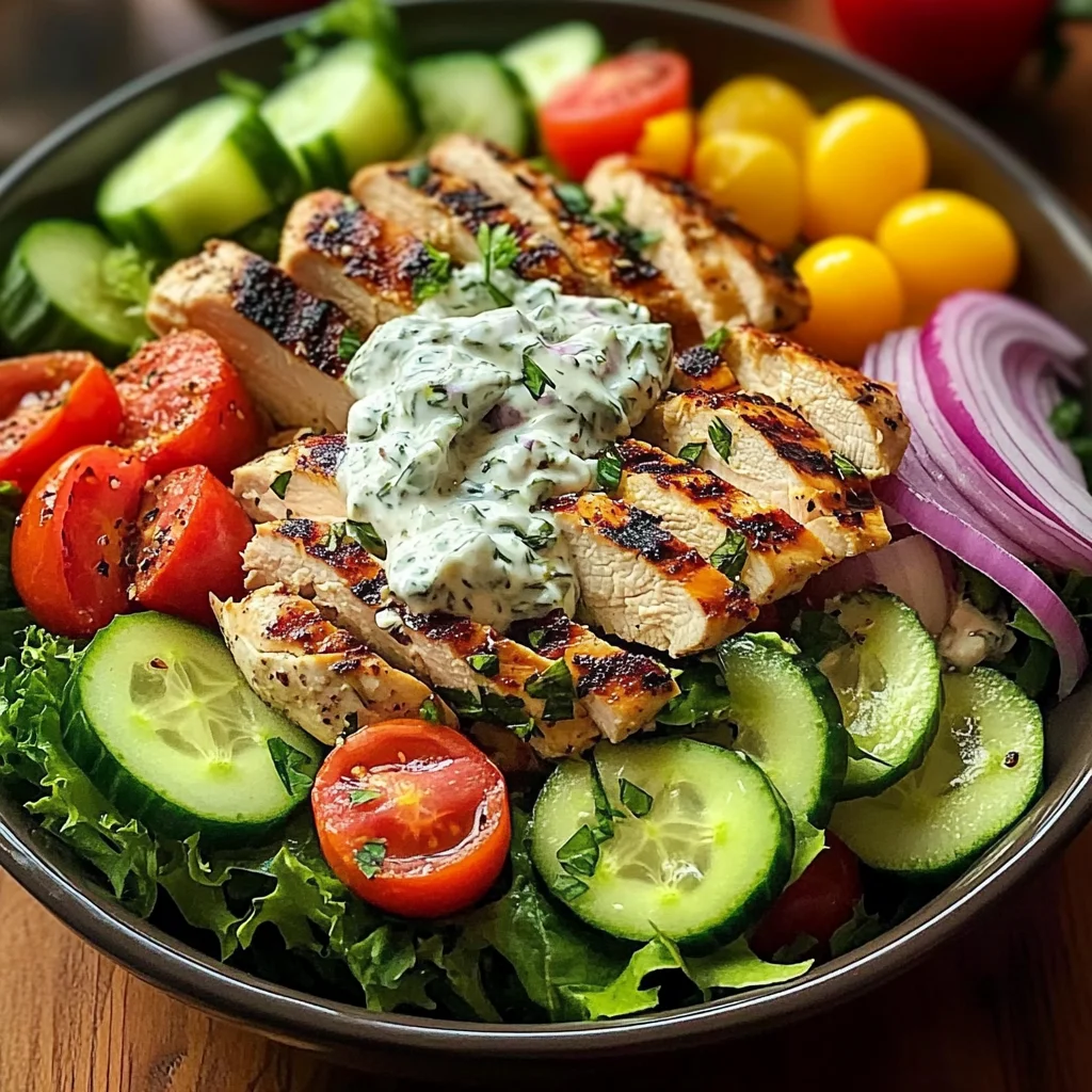 Loaded Grilled Chicken Greek Salad Bowl with Creamy Tzatziki