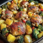 One-Pan Baked Chicken Thighs with Potatoes, Broccoli & Peppers