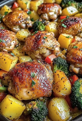 One-Pan Baked Chicken Thighs with Potatoes, Broccoli & Peppers