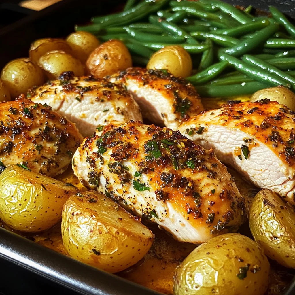 One-Pan Garlic Herb Chicken with Baby Potatoes & Green Beans