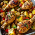 One-Pan Herb Baked Chicken Drumsticks with Potatoes & Peppers