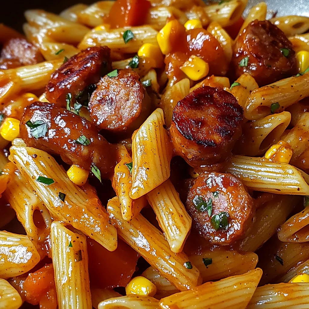 One-Skillet Spicy Honey BBQ Sausage & Pasta