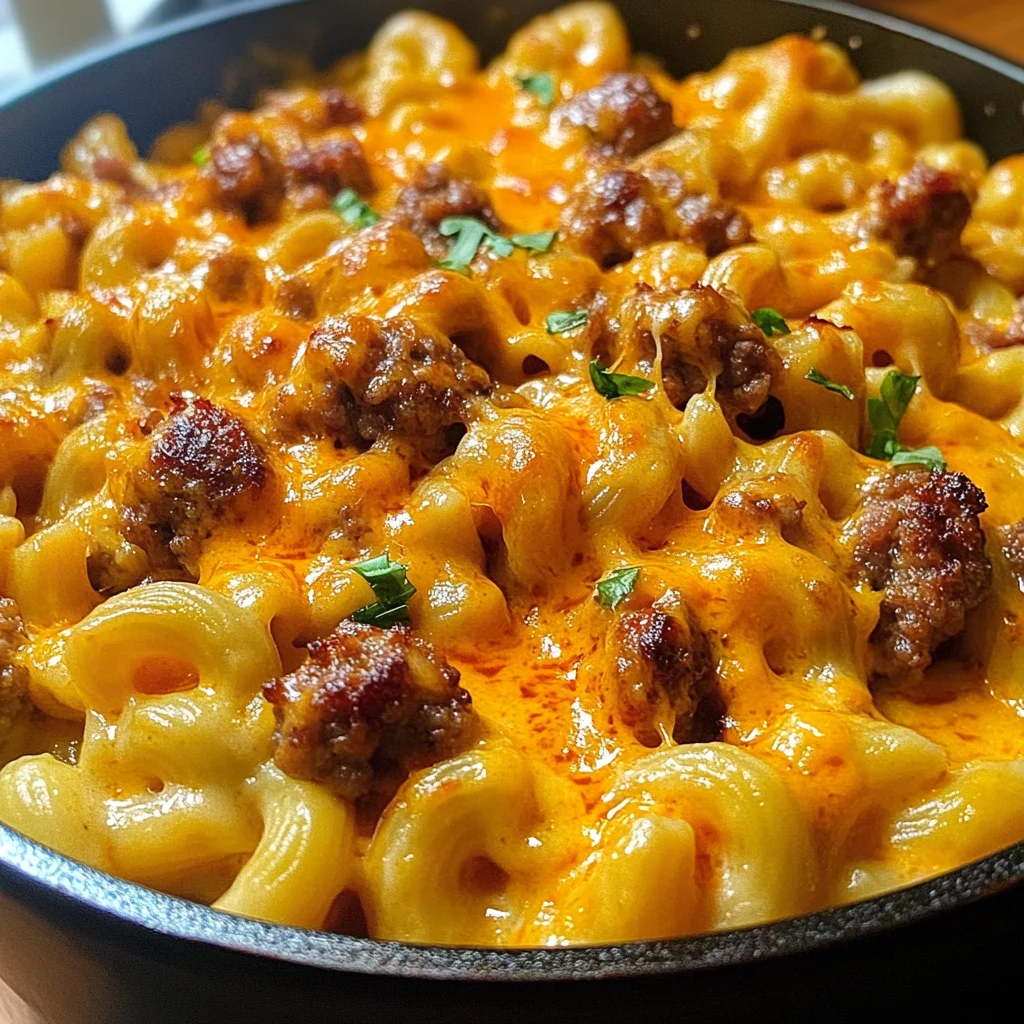 One Pot Creamy Buffalo Cheddar Sausage Mac