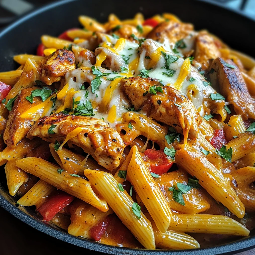 One Pot Creamy Smoky Cajun BBQ Chicken Pasta Skillet