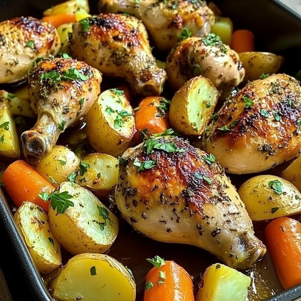 Oven-Baked Herb Chicken Drumsticks with Potatoes & Carrots
