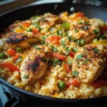 Spicy Creamy Cajun Parmesan Chicken Rice Skillet
