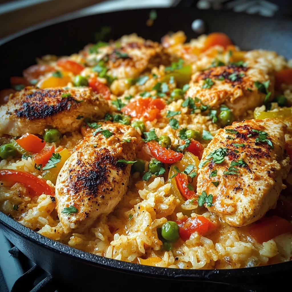 Spicy Creamy Cajun Parmesan Chicken Rice Skillet