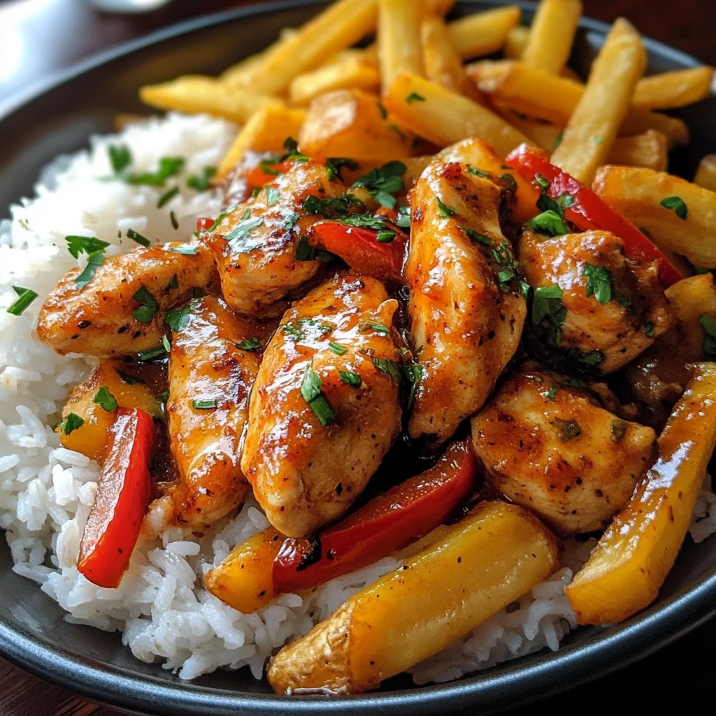 Spicy Pepper Chicken in Rich Sauce with Rice & Crispy Fries