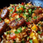 Sticky Honey BBQ Garlic Butter Sausage Rice Skillet