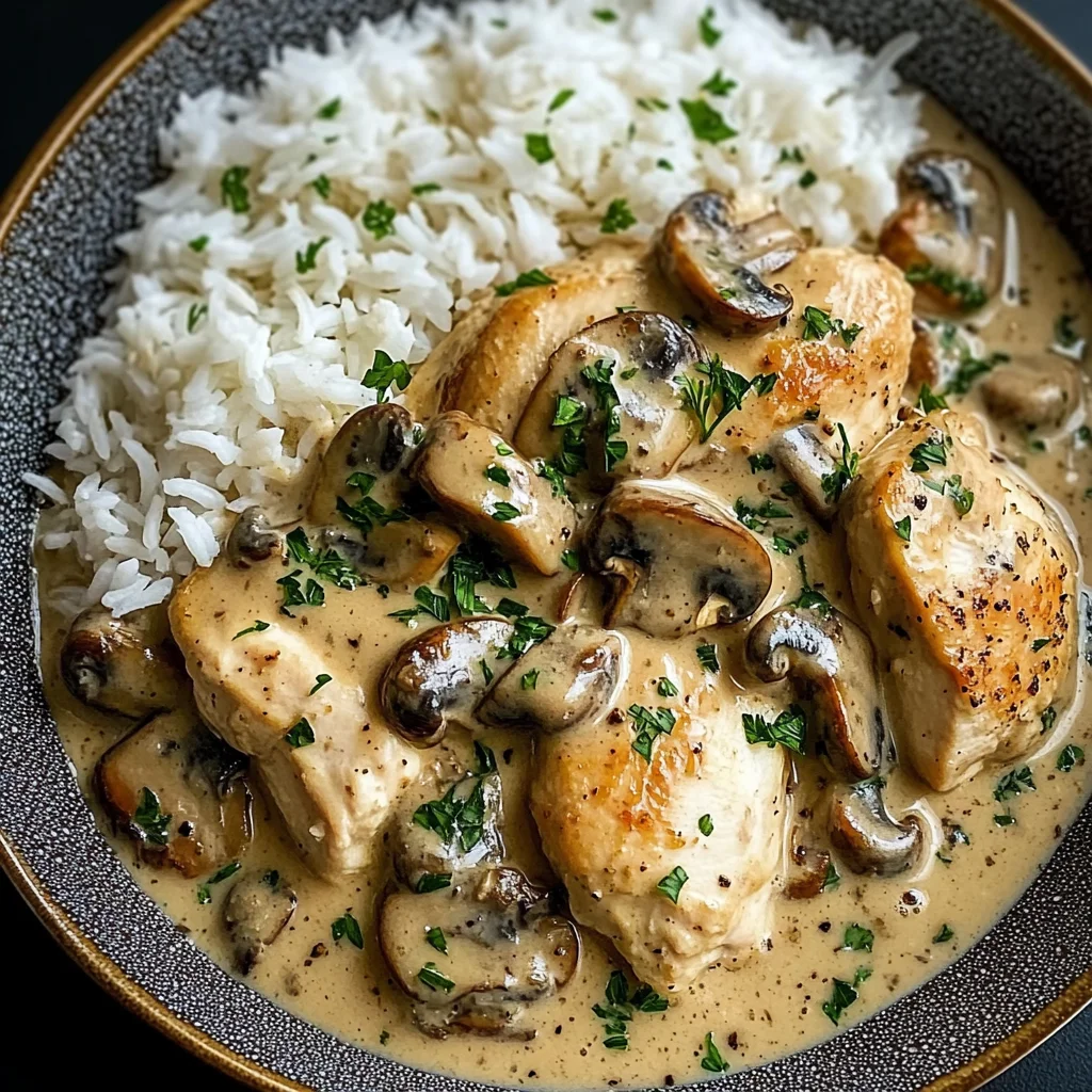 Ultimate Creamy Mushroom Chicken with Fluffy Rice