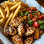 Ultimate Grilled Chicken Bites with Seasoned Fries & Peppers